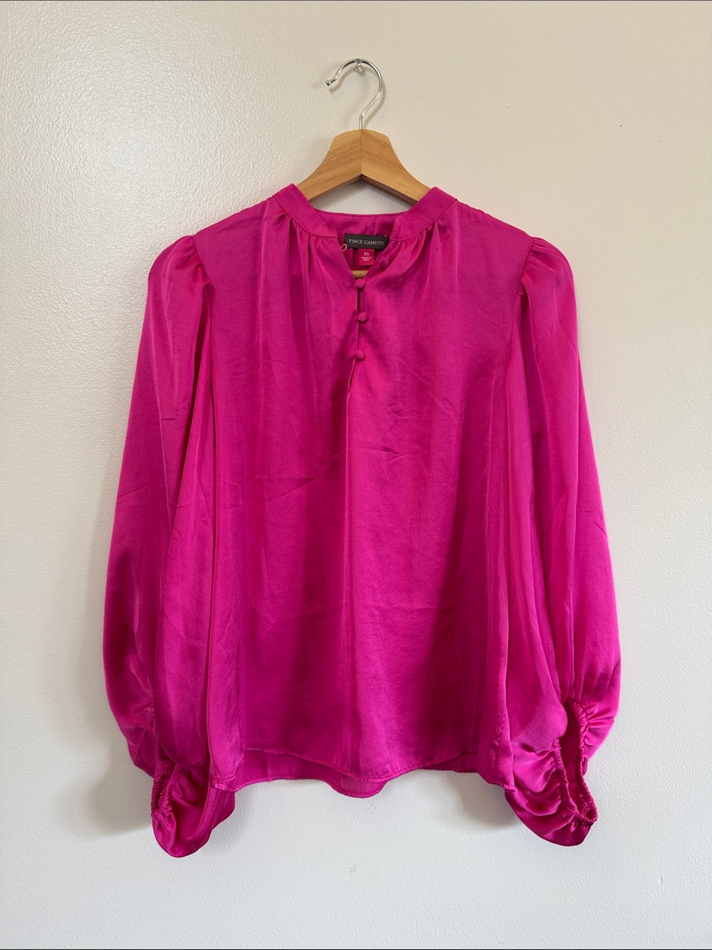 Vince Camuto Vibrant Fuchsia Satin Button-Front Blouse